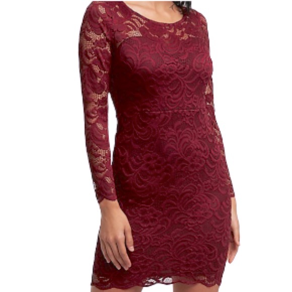 Ambiance Dresses & Skirts - Ambiance Red Burgundy Floral Lace Cocktail Party Evening Mini Long Sleev Dress